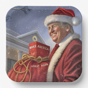 Kerstman Trump Met MAGA Rode Zak Papieren Bordje