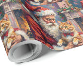 Kerstman Turkse Angora Kat Kerst Kunst Cadeaupapier (Rol Hoek)