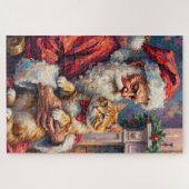 Kerstman Turkse Angora Kat Kerst Kunst Legpuzzel (Horizontaal)