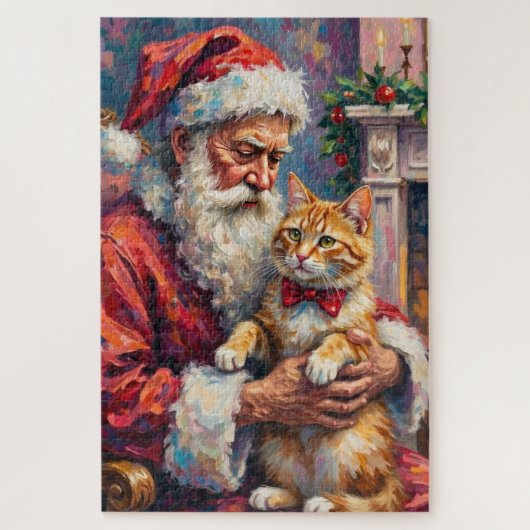 Kerstman Turkse Angora Kat Kerst Kunst Legpuzzel (Verticaal)