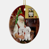 Kerstman - Twee Bichon Frise Keramisch Ornament (Rechts)