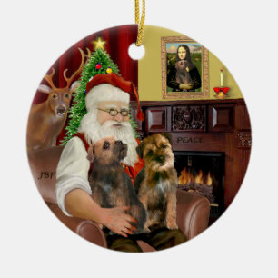 Kerstman - Twee Border Terriers Keramisch Ornament