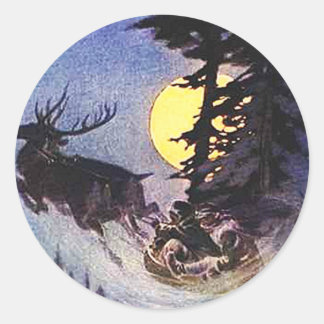 Kerstman twee rendieren bos cadeauverpakking ronde sticker