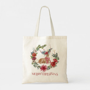 Kerstman, Typografie en bloemadem Tote Bag