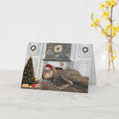 Kerstman Tyrannosaurus Dinosaurus Scène Kaart (Gele Bloem)