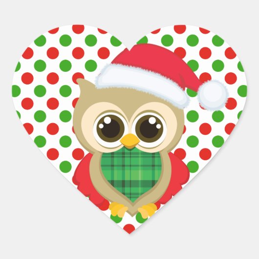 Kerstman-uil-hartsticker leuk hart sticker (Voorkant)
