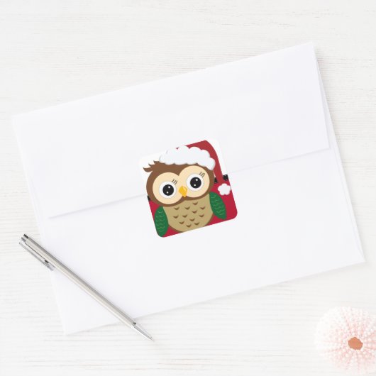 Kerstman Uil Vierkante Sticker (Envelop)