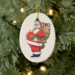 Kerstman uit grootmoeders tijd, victoriaanse kerst keramisch ornament