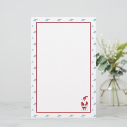 Kerstman Vakantie Blauwe Sneeuwvlokken Briefpapier (Staand voorkant)