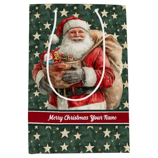  Kerstman Vakantie Gift Bag Custom Name Medium Cadeauzakje (Voorkant)
