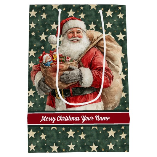  Kerstman Vakantie Gift Bag Custom Name Medium Cadeauzakje (Achterkant)
