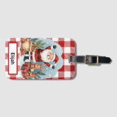 Kerstman Vakantie Gingham Rode Kerst ID Bagagelabel (Voorkant (horizontaal))