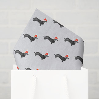 Kerstman vakantie Kerstmis dachsund aquarel zwart Tissuepapier