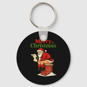 Kerstman valt door schoorsteen T-shirt Grappig ond Sleutelhanger