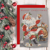 Kerstman van 1950 met thee en koekjes, aangepast k feestdagenkaart