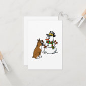 Kerstman van Boxer Hond Sneeuwman Kaart (Voorkant / Achterkant in situ)