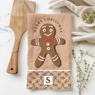 Kerstman van gemberkoek Bruine Monogram Prettig Ke Theedoek