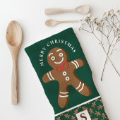 Kerstman van gemberkoek Groene Monogram Prettig Ke Theedoek