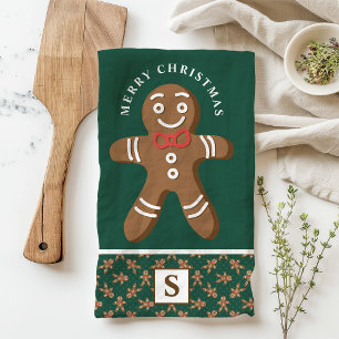 Kerstman van gemberkoek Groene Monogram Prettig Ke Theedoek