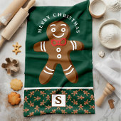 Kerstman van gemberkoek Groene Monogram Prettig Ke Theedoek