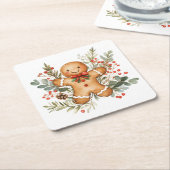Kerstman van gemberkoek kartonnen onderzetters (Schuin)