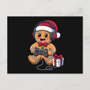 Kerstman van gemberkoek Kerstmis Gamer Hoofdtelefo Feestdagenkaart