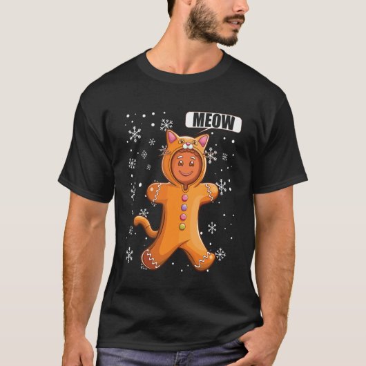 Kerstman van gemberkoek met grappig kattenkostuum t-shirt (Voorkant)