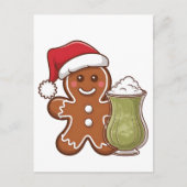 Kerstman van gemberkoek met Matcha-drank  Aankondigingskaart (Voorkant)