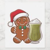 Kerstman van gemberkoek met Matcha-drank Kerstmis Wijn Etiket (Enkel label)