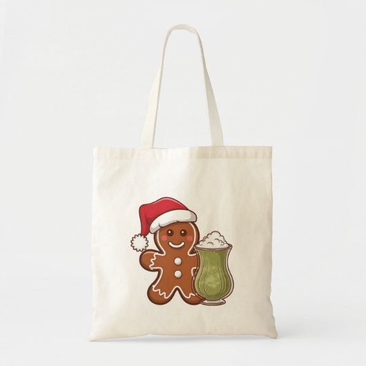 Kerstman van gemberkoek met Matcha-drank Tote Bag (Voorkant)