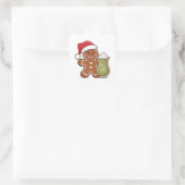 Kerstman van gemberkoek met Matcha-drank Vierkante Sticker (Tas)