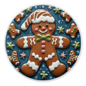 Kerstman van gemberkoek met sneeuw keramische knop (Voorkant)