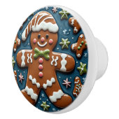 Kerstman van gemberkoek met sneeuw keramische knop (Rechts)