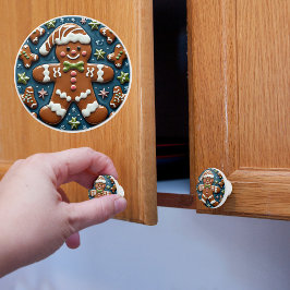 Kerstman van gemberkoek met sneeuw keramische knop