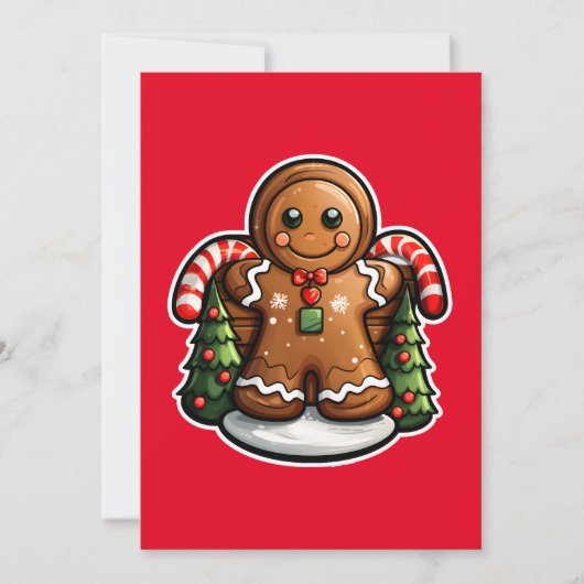 Kerstman van gemberkoek met snoepstokjes feestdagenkaart (Voorkant)