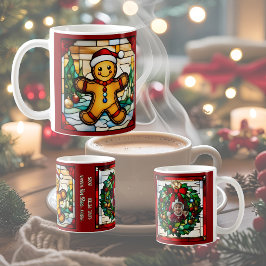 Kerstman van gemberkoek namaak glas-in-lood koffiemok
