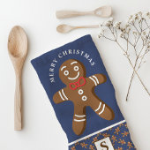 Kerstman van gemberkoek Navy Monogram Prettig Kers Theedoek