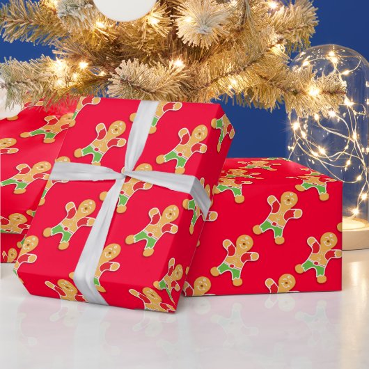 Kerstman van gemberkoek rood kerst bakpatroon cadeaupapier (Feestdagen)
