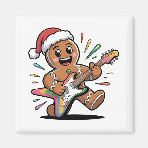 Kerstman van gemberkoek speelt elektrische gitaar magneet