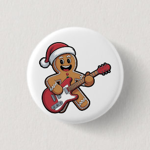 Kerstman van gemberkoek speelt gitaar Elektrische Ronde Button 3,2 Cm