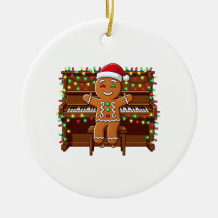 Kerstman van gemberkoek speelt piano, leuke kerst keramisch ornament