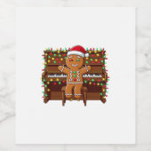 Kerstman van gemberkoek speelt piano, leuke kerst  wijn etiket (Enkel label)