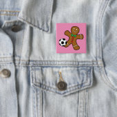Kerstman van Gemberkoek speelt Voetbal Vierkante Button 5,1 Cm (In situ)