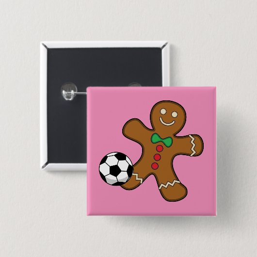 Kerstman van Gemberkoek speelt Voetbal Vierkante Button 5,1 Cm (Voorkant /achterkant)
