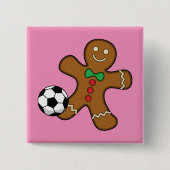 Kerstman van Gemberkoek speelt Voetbal Vierkante Button 5,1 Cm (Voorkant)