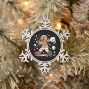 Kerstman van gemberkoek Sportspeler Honkbal  Tin Sneeuwvlok Ornament