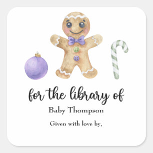 Kerstman van gemberkoek - voor de bibliotheek van vierkante sticker