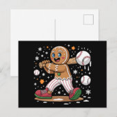Kerstman van peperkoek als sporter baseballspeler feestdagenkaart (Voorkant / Achterkant)