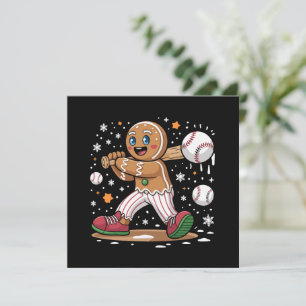 Kerstman van peperkoek als sportspeler honkbal feestdagenkaart