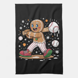Kerstman van peperkoek als sportspeler honkbal theedoek